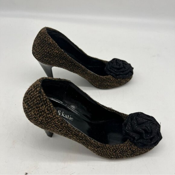 Kelly & Katie Womens Tweed Rose Pumps Sandals Size 7 Brown Classic Party Slip On - Picture 6 of 7